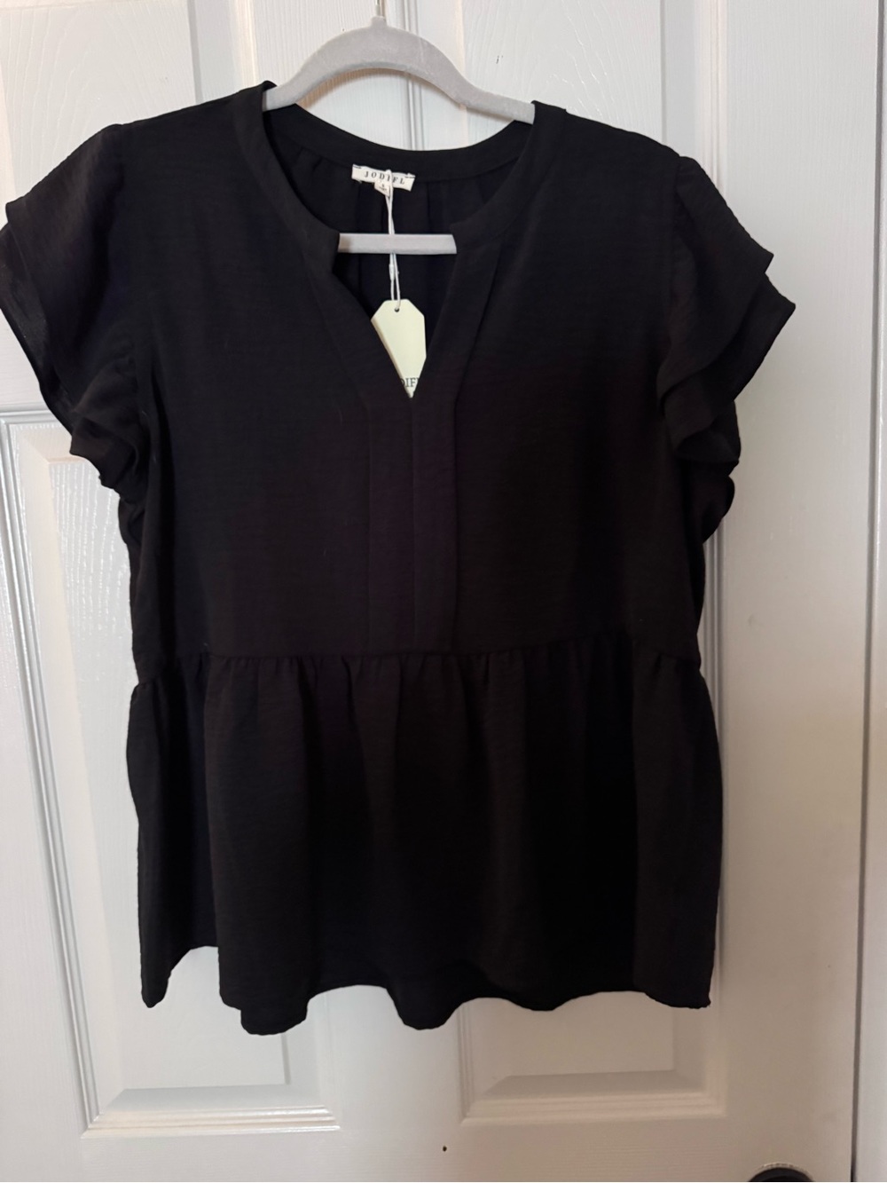 JODIFL Black Ruffle Sleeve Peplum Blouse